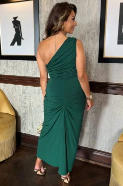 Teal One Shoulder Knot Skirt Midi Dress