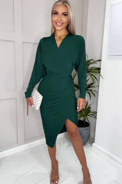 Teal Ruched Side Wrap Top Midi Dress