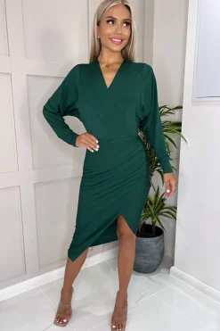 Teal Ruched Side Wrap Top Midi Dress