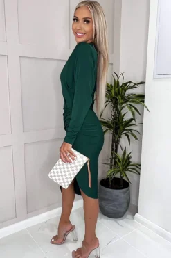 Teal Ruched Side Wrap Top Midi Dress