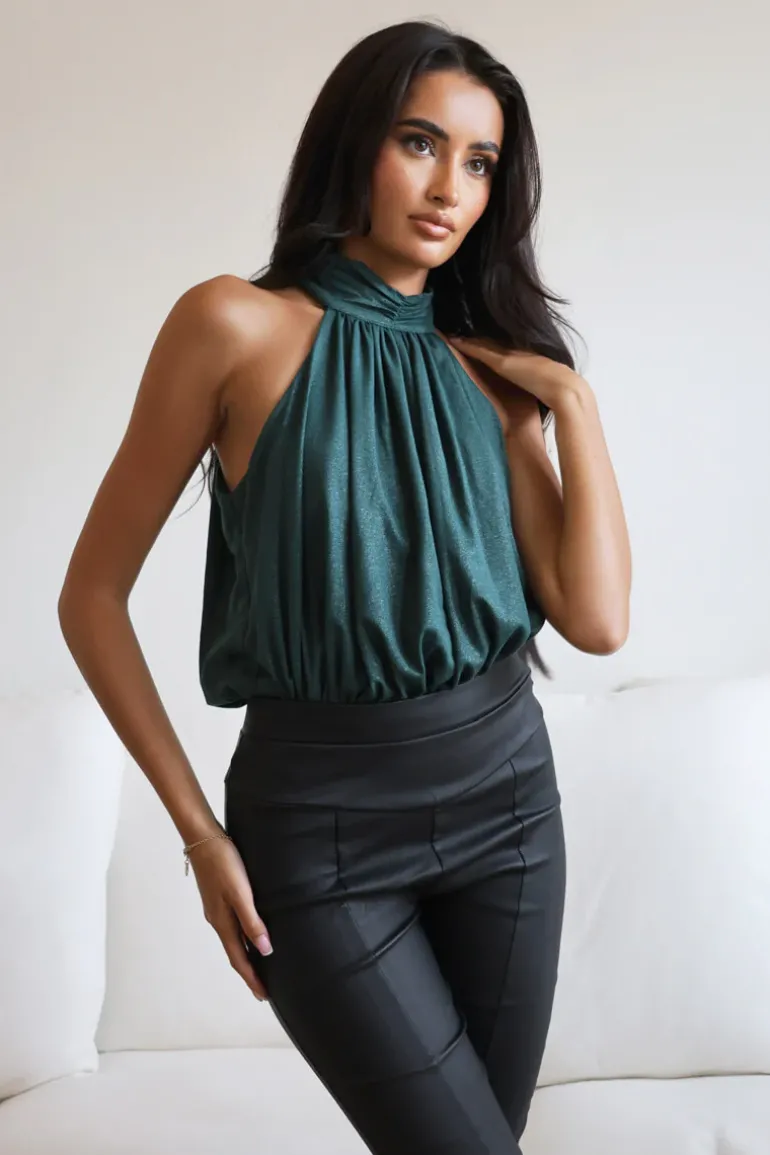 Teal Shimmer Halterneck Bodysuit