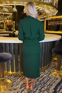 Teal Side Tie Waist Wrap Midi Dress