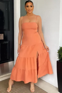 Terracotta Strappy Smock Midi Dress