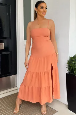 Terracotta Strappy Smock Midi Dress