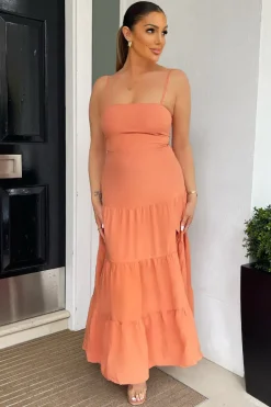 Terracotta Strappy Smock Midi Dress