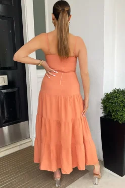 Terracotta Strappy Smock Midi Dress