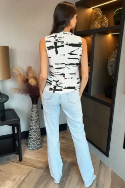 White And Black Printed Button Front Waistcoat