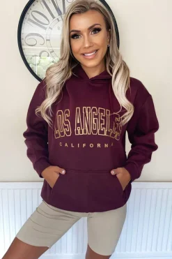 Wine LA Gold Printed Hoodie