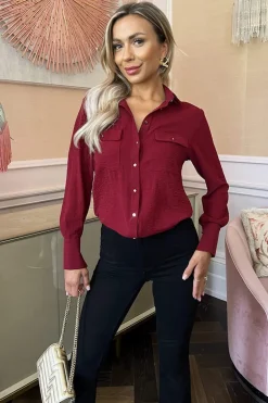 Wine Long Sleeve Gold Button Shirt