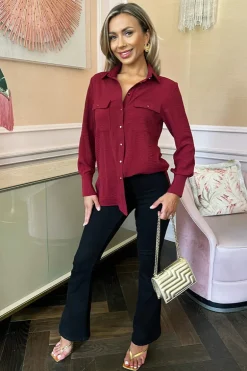 Wine Long Sleeve Gold Button Shirt