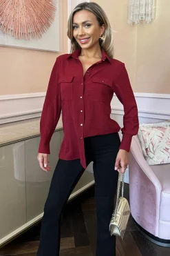 Wine Long Sleeve Gold Button Shirt