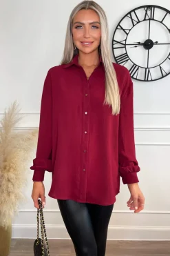 Wine Long Sleeve Gold Button Front Shirt