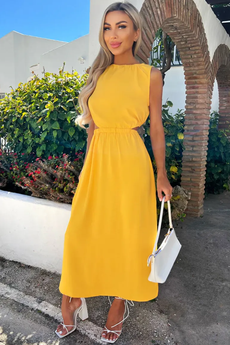 Yellow Cut Out Midi Dress