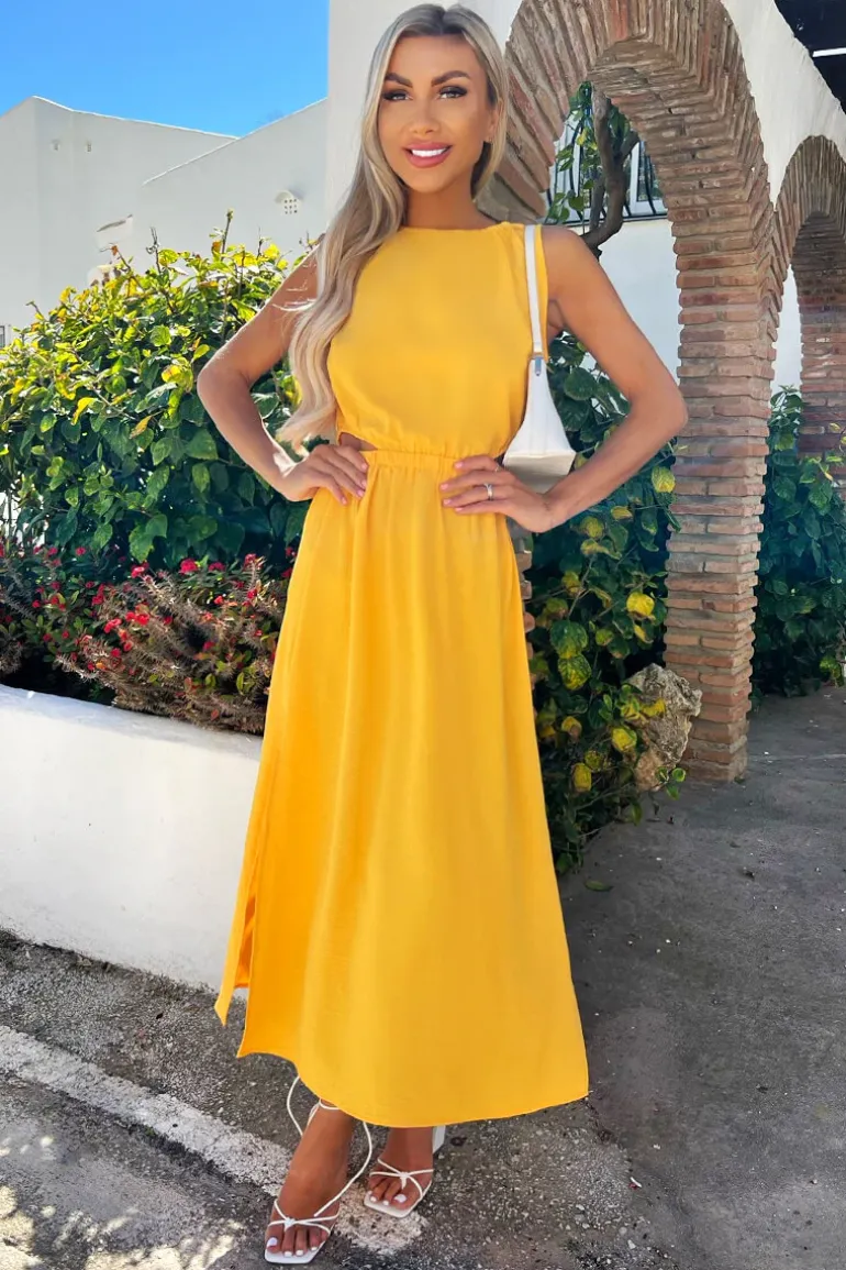 Yellow Cut Out Midi Dress