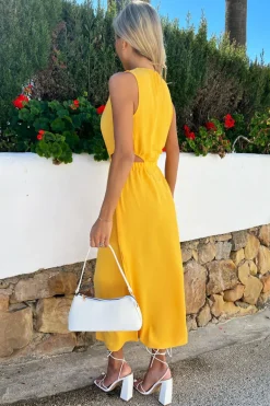 Yellow Cut Out Midi Dress