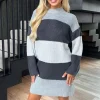 Anthracite And Grey Striped Knitted Dress