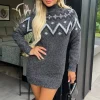 Anthracite Fairisle Mock Neck Knitted Dress