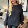 Anthracite Round Neck Cable Knit Jumper
