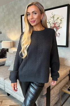 Anthracite Round Neck Cable Knit Jumper