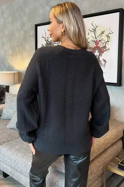 Anthracite Round Neck Cable Knit Jumper