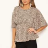 Beige Printed Frill Blouse