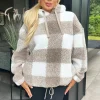 Biscuit Check Drawstring Teddy Hoodie