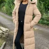 Biscuit Faux Fur Hooded Longline Padded Coat