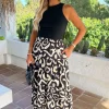 Black And Cream Abstract Print 2 In 1 Smock Midi Dress