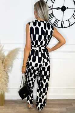 Black And Cream Abstract Print Jumpsuit