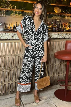 Black And Cream V-Neck Jumpsuit