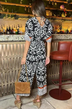 Black And Cream V-Neck Jumpsuit