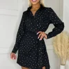 Black And Gold Polka Dot Wrap Tie Mini Dress