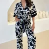 Black And White Abstract Printed Trousers