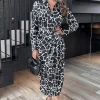 Black And White Giraffe Print Side Tie Waist Wrap Midi Dress