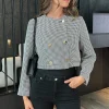 Black And White Houndstooth Double Breasted Cropped Jacket