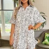 Black And White Print Frill Hem Shirt Dress
