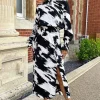 Black And White Printed Shirred Detail Midi Dress
