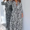 Black And White Zebra Print Midi Shirt Dress