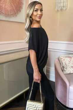 Black Asymmetric Draped Top