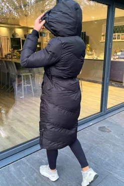 Black Belted Long Puffer Coat