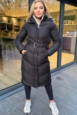 Black Belted Long Puffer Coat