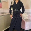 Black Belted Wrap Midi Shirt Dress