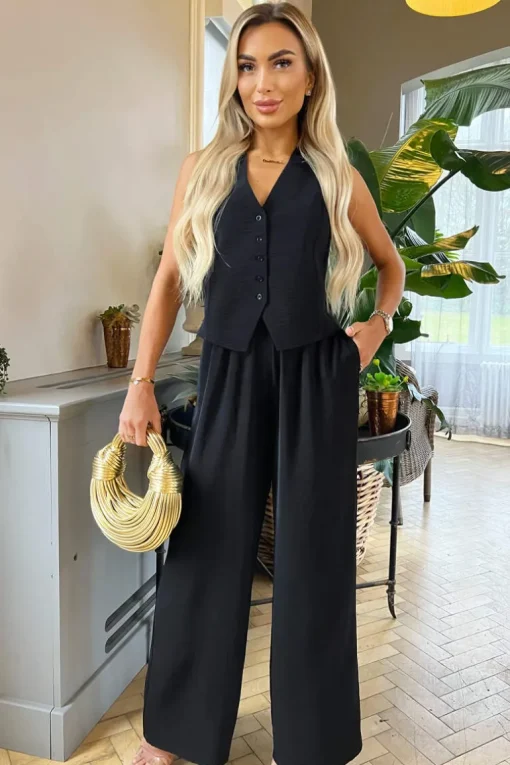 Black Button Front Tailored Waistcoat