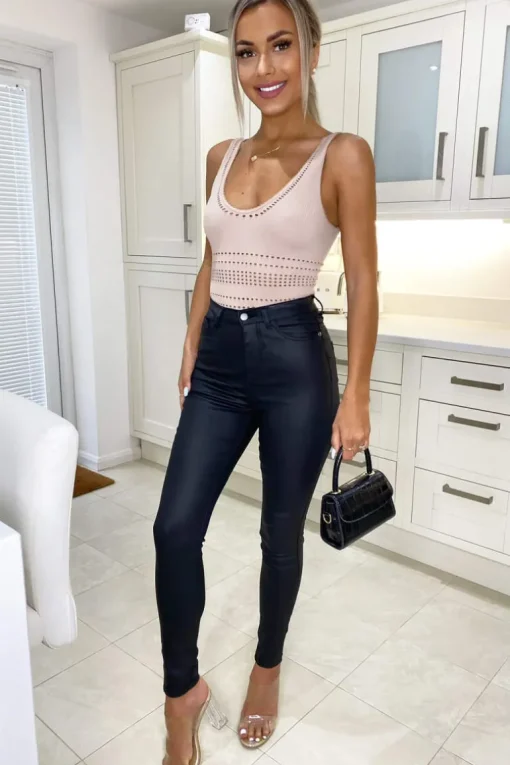 Black Faux Leather PU Skinny Jeans