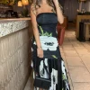 Black Floral Printed Strapless Ruched Midi Dress