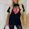 Black Glitter Strawberry Print T-Shirt