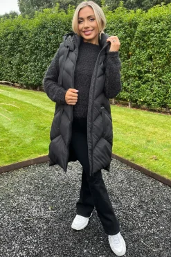 Black Hooded Zip Up Padded Gilet