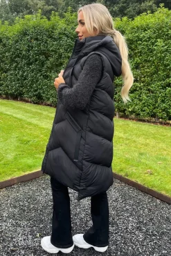 Black Hooded Zip Up Padded Gilet