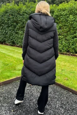 Black Hooded Zip Up Padded Gilet