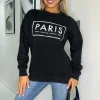 Black Paris Slogan Crew Neck Sweatshirt